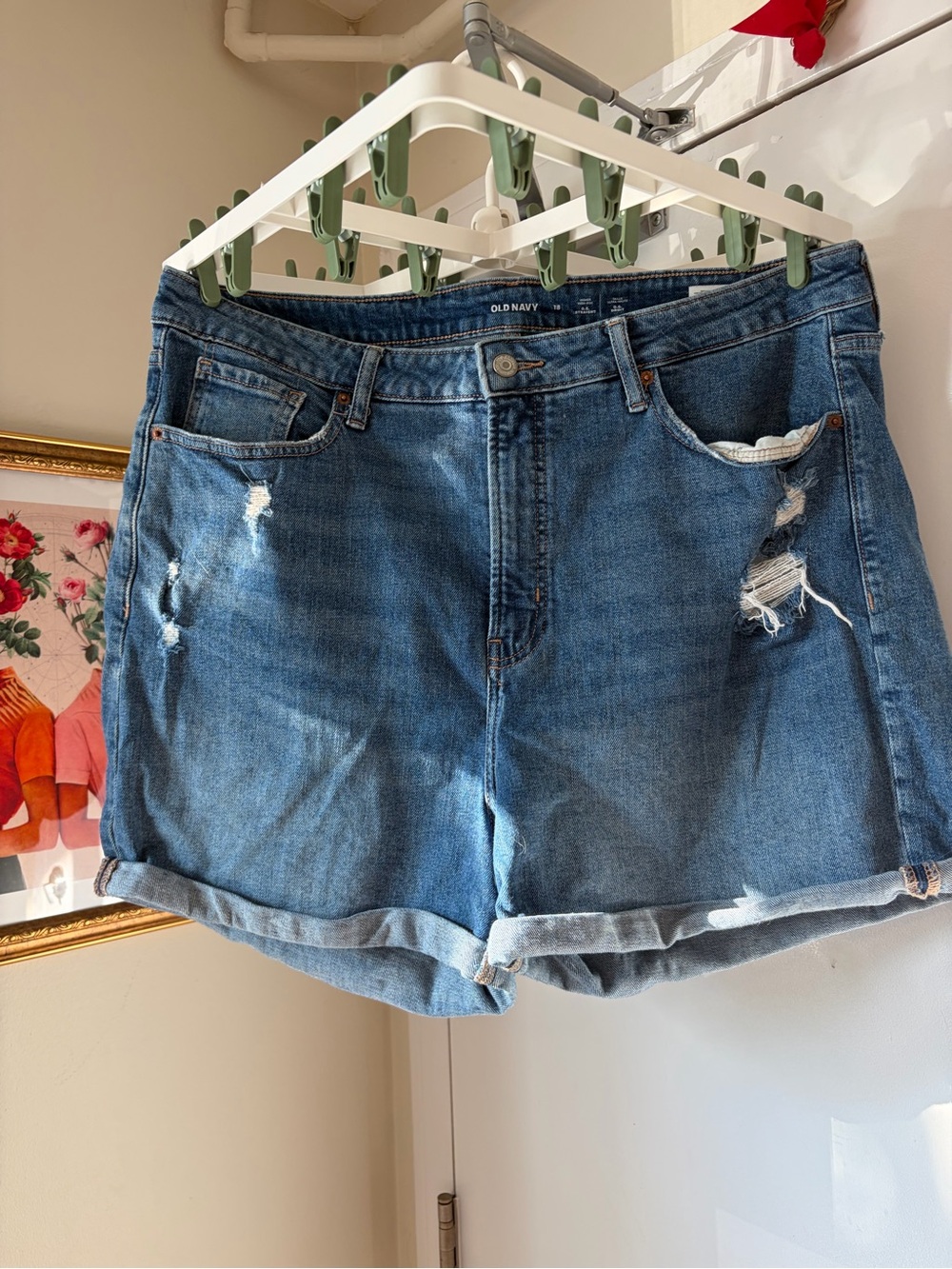 Old Navy Distressed Blue Rolled-Hem Jean Shorts